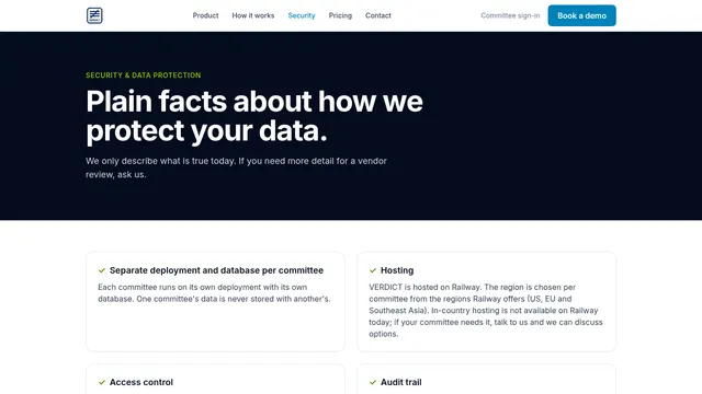 VERDICT security and data protection page